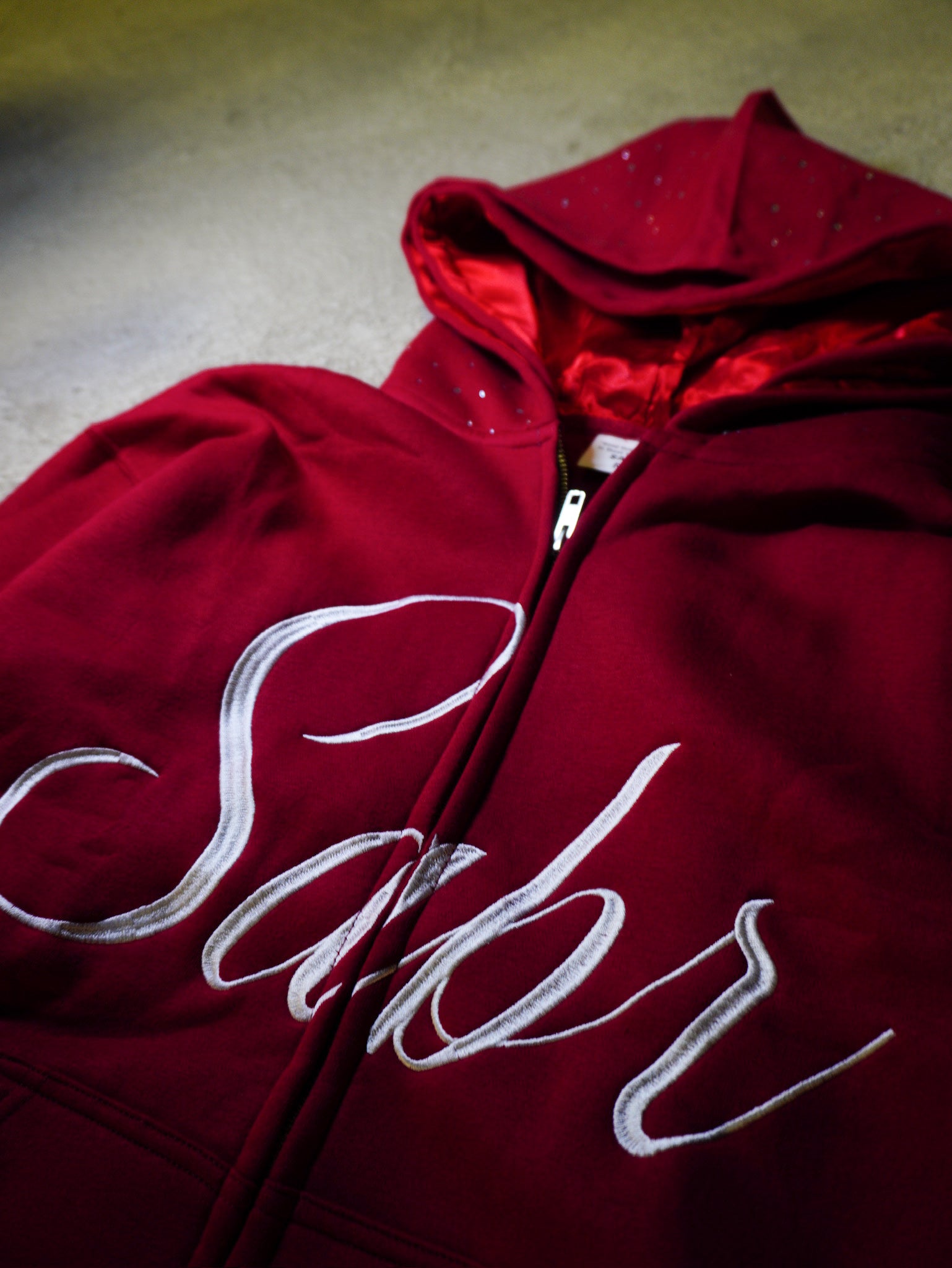 “DARK RED” Double Satin Hood, Zip-Up