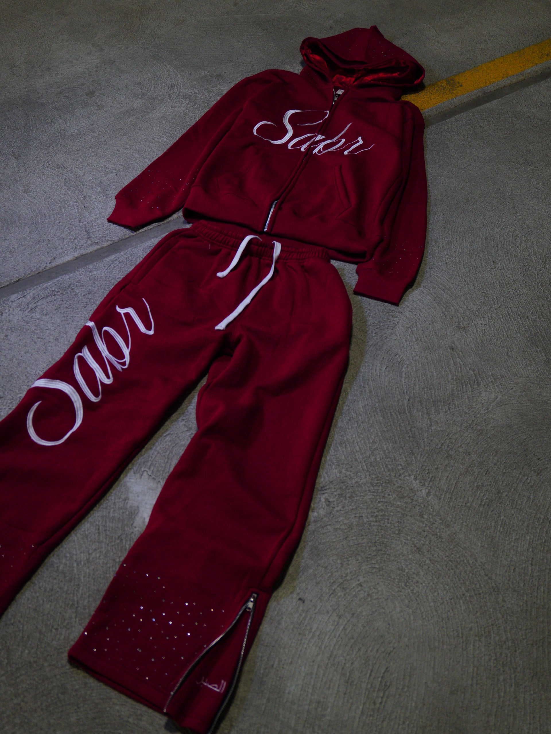 “DARK RED” Rhinestone Sweats