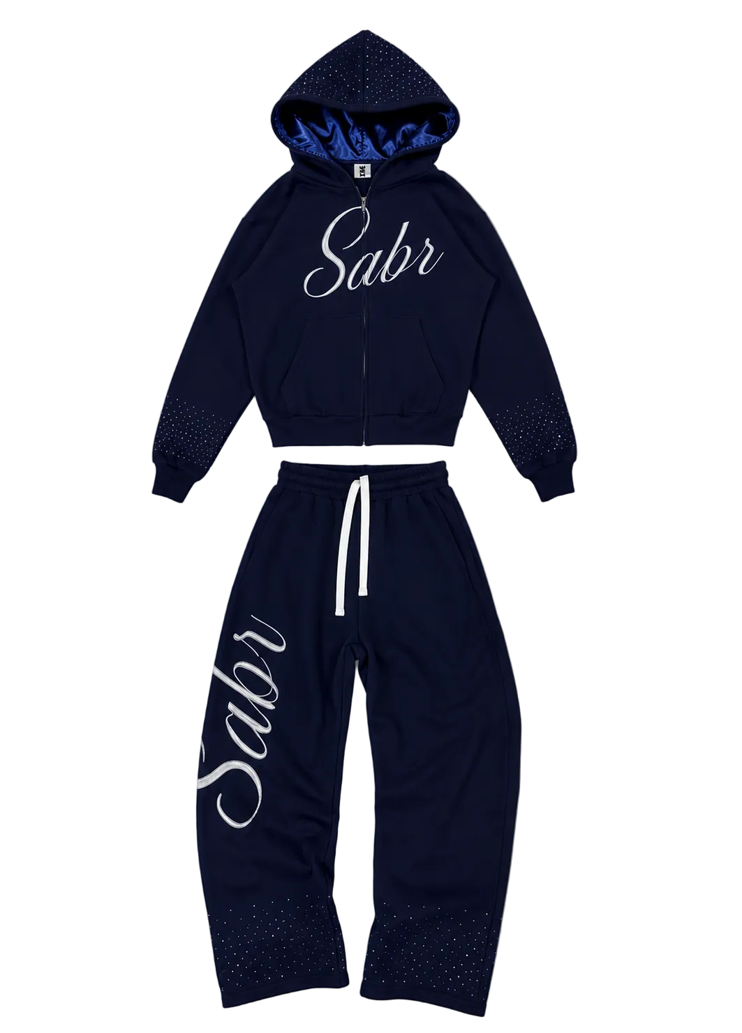 "ROYAL BLUE" Double Satin Hood, Rhinestone Tracksuit