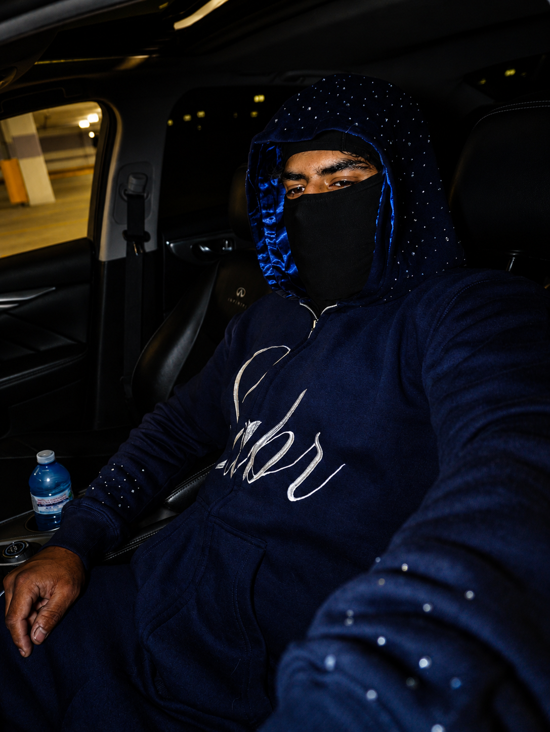 "ROYAL BLUE" Double Satin Hood, Rhinestone Tracksuit