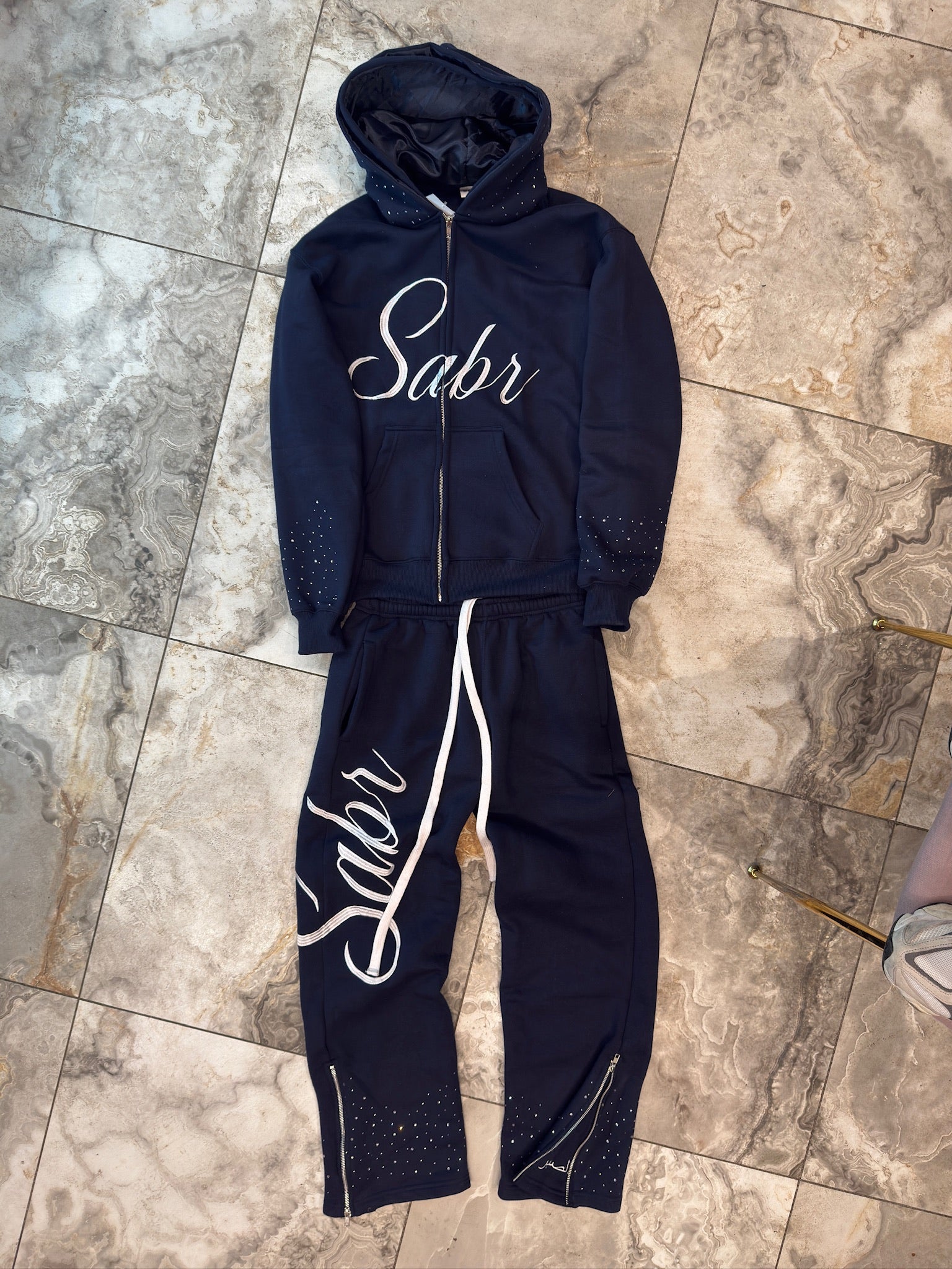 Sabr Rhinestone Dual-Satin-Hood Tracksuits