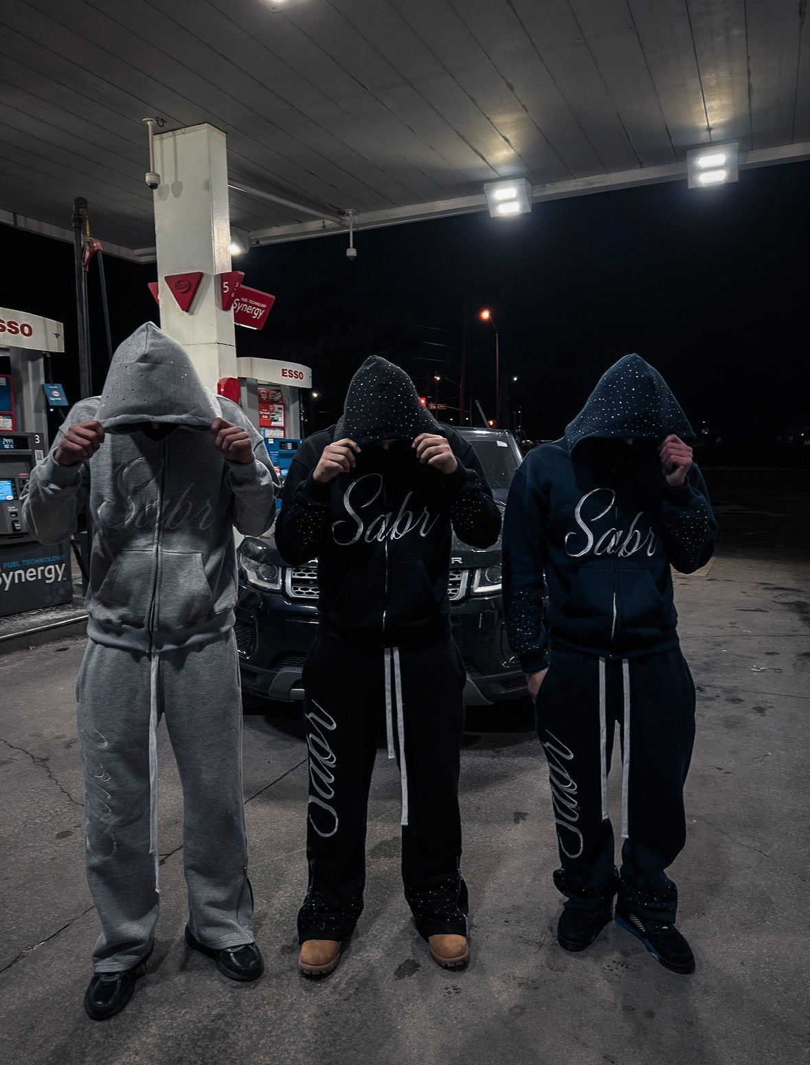 Sabr Rhinestone Dual-Satin-Hood Tracksuits